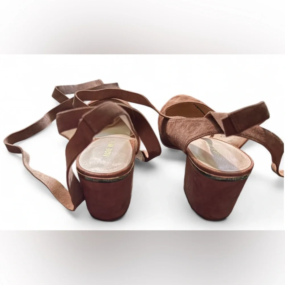 Nine West Brown Suede Lace Up Wrap Heels Women’s 8M Strappy Ankle Tie Sandals